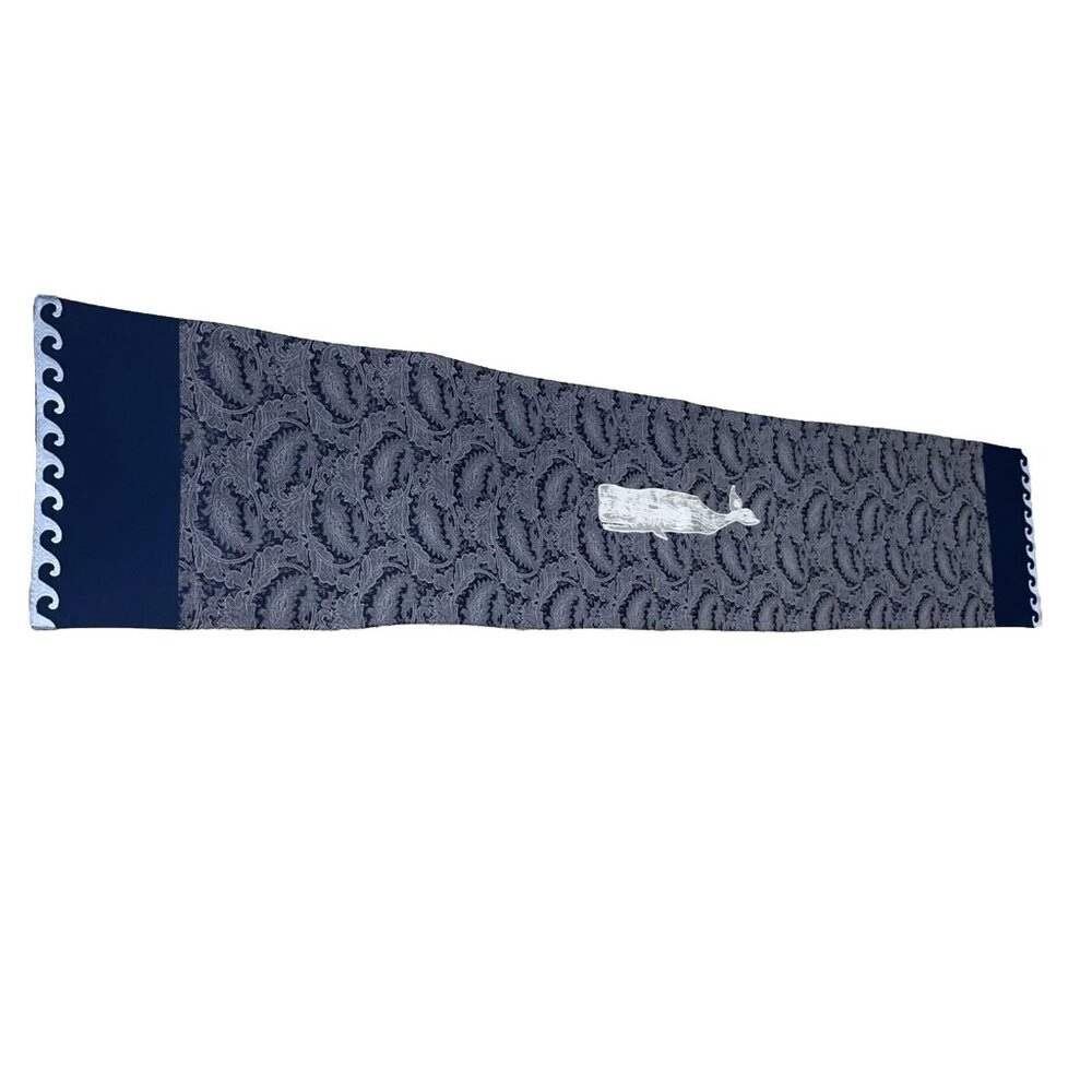 Navy Blue Whale Sea Ocean Waves Chinese Style Table Runner Linen VTG 71”x 14”
